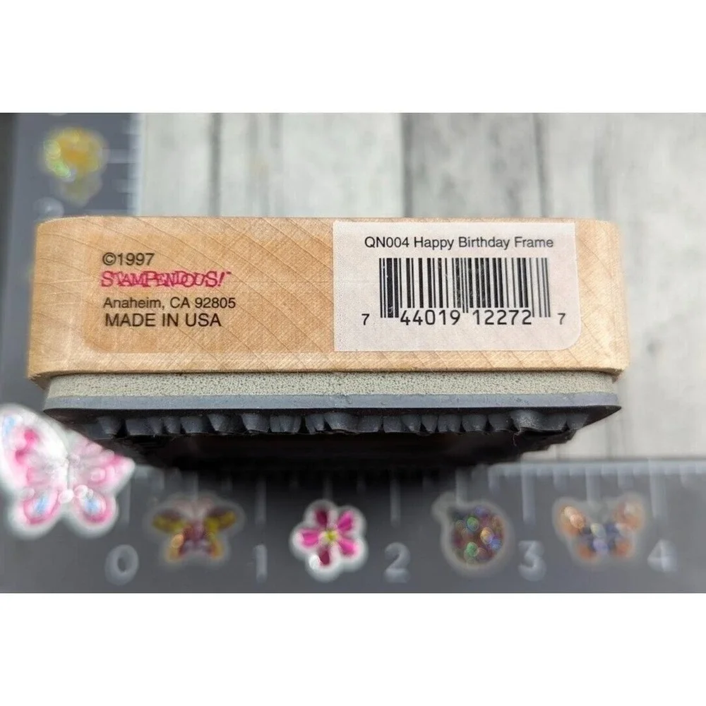 Stampendous Happy Birthday Frame QN004 Script Rubber Stamp Wood #H18